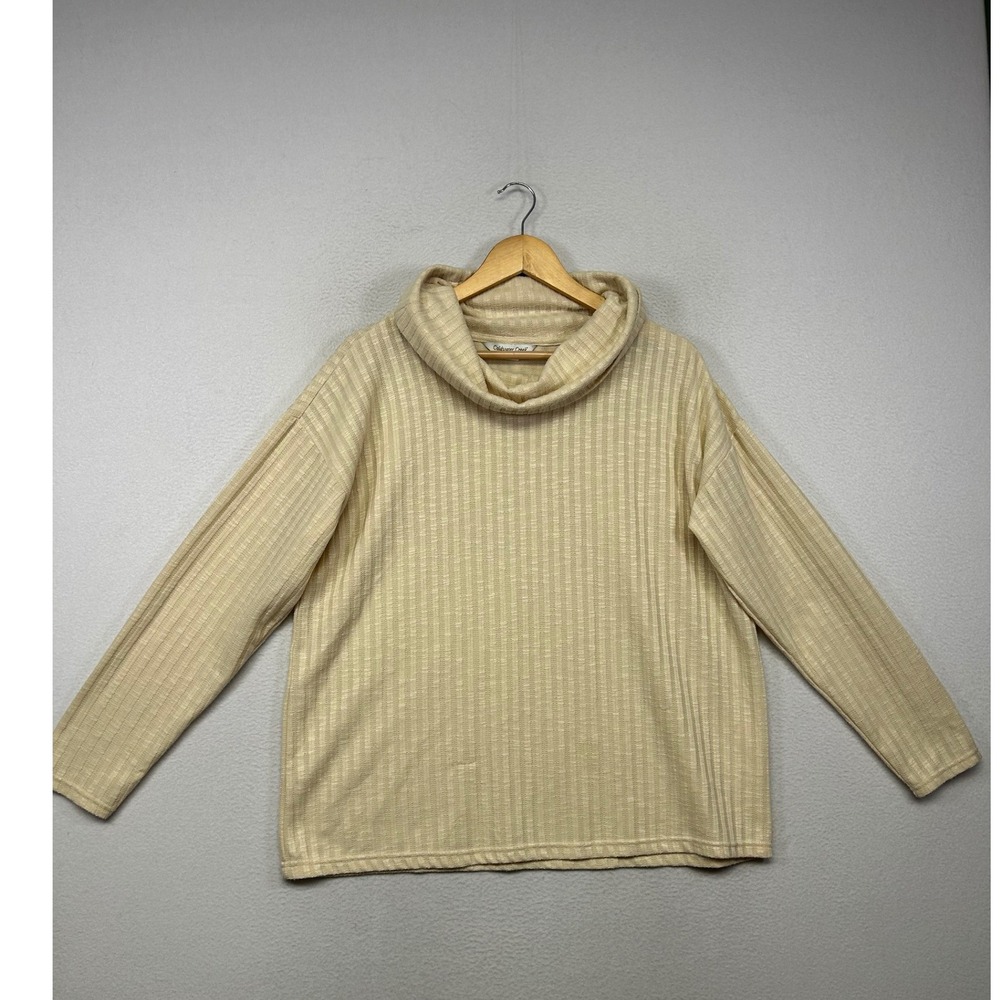 Coldwater Creek Ribbed Cowl Neck Women Large Cream Long Sleeve Relaxed Top